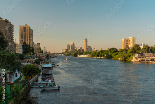 Egypt, Cairo, River Nile separating Agouza on left side and Gezira on right side