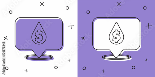 Set Oil drop with dollar symbol icon isolated on white and purple background. Oil price. Oil and petroleum industry. Vector