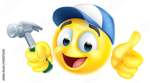 Handyman Cartoon Emoji Emoticon Face With Hammer