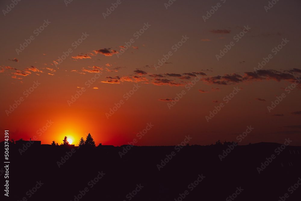 Sunrise. beautiful sunrise in May 2022, Bucharest, Romania.