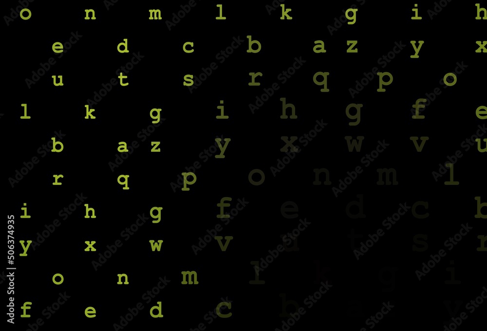 Dark green, yellow vector pattern with ABC symbols. Dark green, yellow vector pattern with ABC symbols.