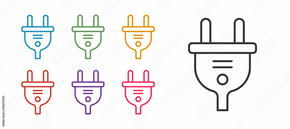 Set line Electric plug icon isolated on white background. Concept of connection and disconnection of the electricity. Set icons colorful. Vector Set line Electric plug icon isolated on white background. Concept of connection and disconnection of the electricity. Set icons colorful. Vector