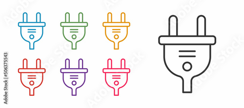 Set line Electric plug icon isolated on white background. Concept of connection and disconnection of the electricity. Set icons colorful. Vector
