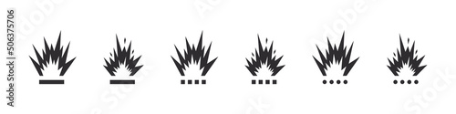 Explosive icons. Warning sign explosives liquids or materials. Explosives substances icons set. Vector icons