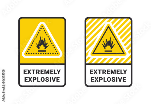 Icons extremely explosive materials. Warning sign explosives liquids or materials. Explosives substances icons set. Vector icons