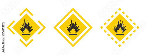 Extremely explosive materials. Caution warning sign explosives liquids or materials. Explosives substances icons set. Vector icons