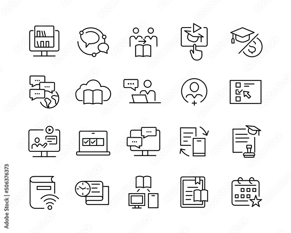 E-Learning Icons - Vector Line. Editable Stroke. E-Learning Icons - Vector Line. Editable Stroke.