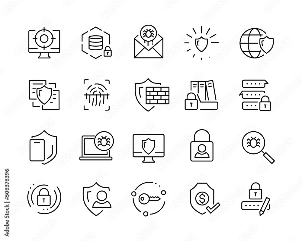 Fototapeta premium Network Security Icons - Vector Line. Editable Stroke.