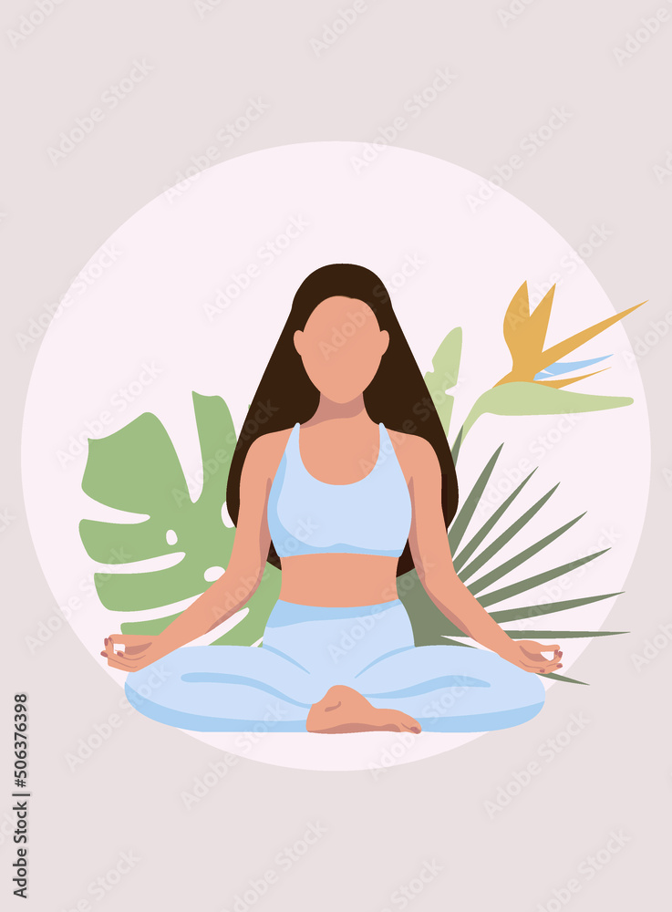 Beautiful woman is doing yoga and sitting in the lotus position
