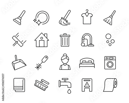 Cleaning Icons - Vector Line. Editable Stroke. 