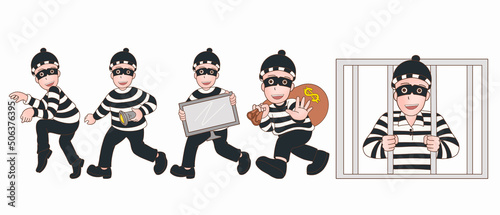 set of theft man character illustration stealing