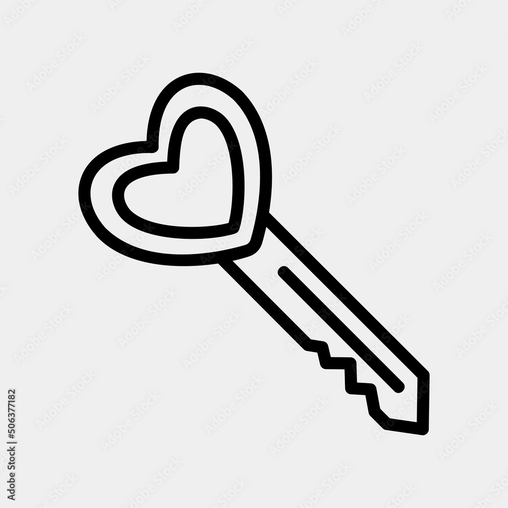 Love key icon in line style, use for website mobile app presentation Love key icon in line style, use for website mobile app presentation