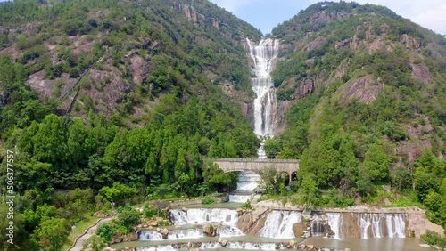 aerial view of beautiful waterfall in taizhou tiantaishan scenic spot
 photo