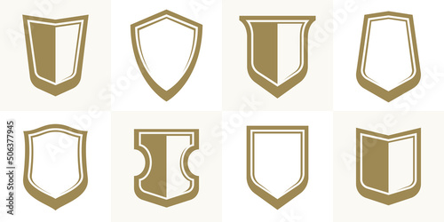 Classical shields collection vector design elements, defense and safety icons, empty and blank ammo emblems collection. photo