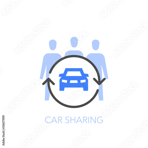 Simple visualised car sharing symbol with a group of people and a vehicle. Easy to use for your website or presentation.