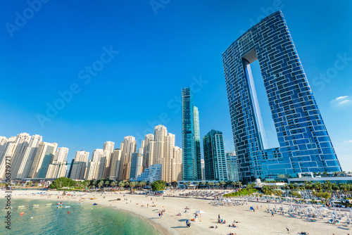 Canvas Print Dubai jumeirah beach with marina skyscrapers in UAE