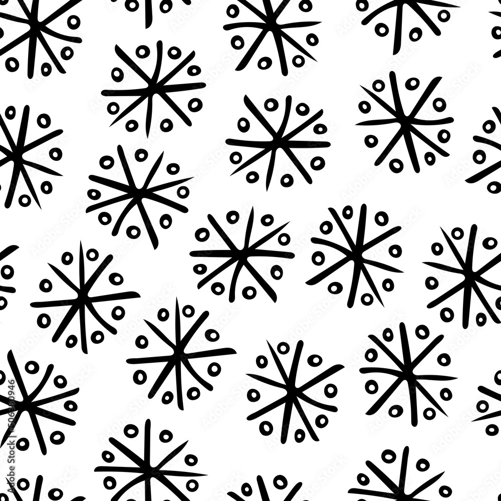 Seamless Pattern with Snowflakes on White Background.