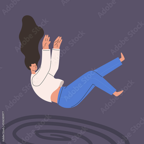 Unhappy girl falls after failure, lonely hopeless person in despair, mental problems