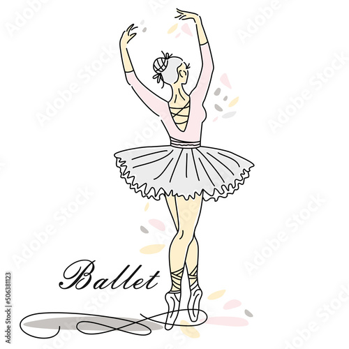 Woman ballet dancer of continuous line drawing in pink color. Dance trend logotype. Oneline style.