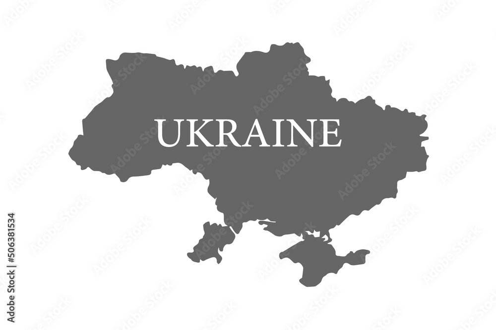 Silhouette of the map of the country Ukraine. Gray map of the borders of the territory of Ukraine with Crimea. Vector illustration of a political or geographical design element on a white background