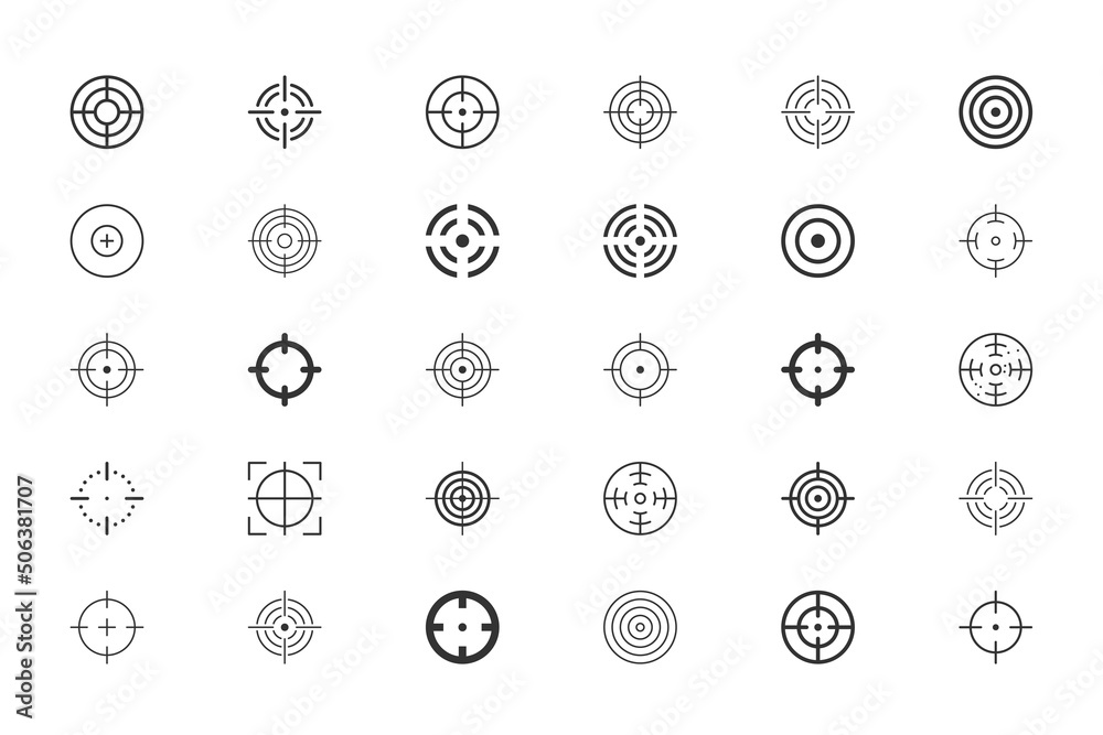 Weapon sight set. Military vactor target collection. Force army icon for game design. Weapon sight set. Military vactor target collection. Force army icon for game design.
