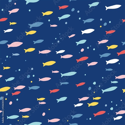 Cute cartoon undersea world. Deep Ocean or sea with fish. Vector seamless pattern