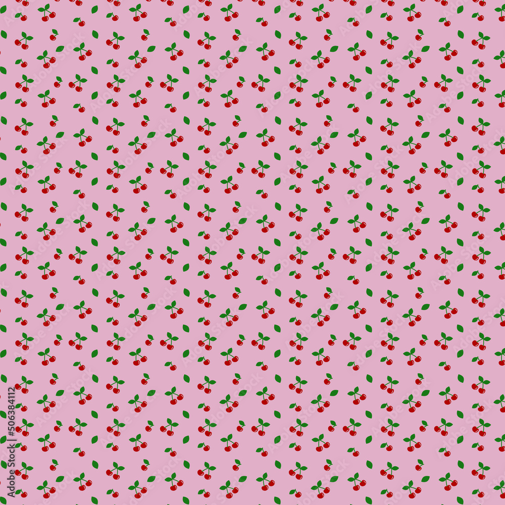 Seamless pattern cherry with leaves on a pink background. Vector illustration. Seamless pattern cherry with leaves on a pink background. Vector illustration.
