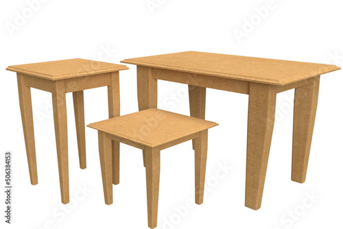 3D Illustration - Three eco-friendly cardboard tables.