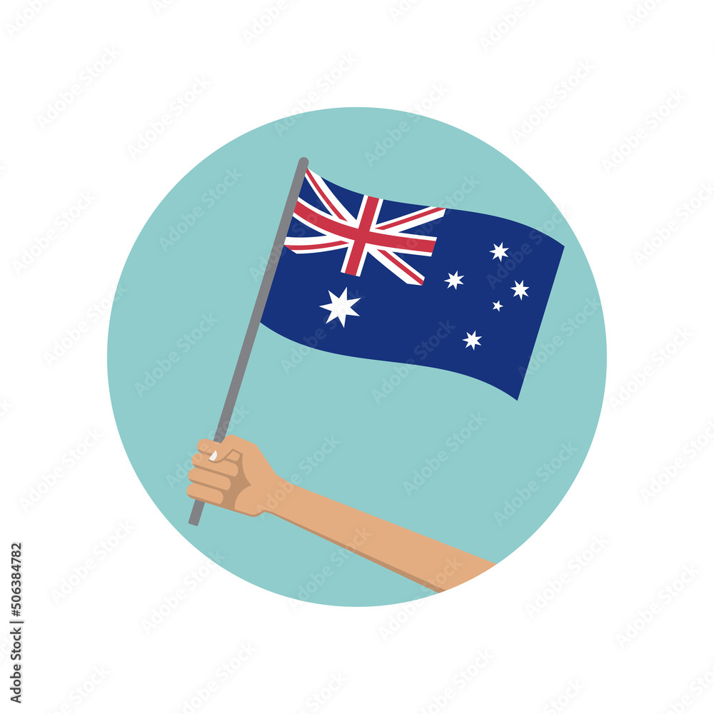 Australia waving flag circle icon. Hand holding Australian flag ...