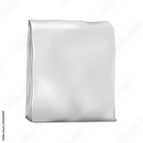 Folding top food bag vector mock-up. White blank pouch packaging mockup