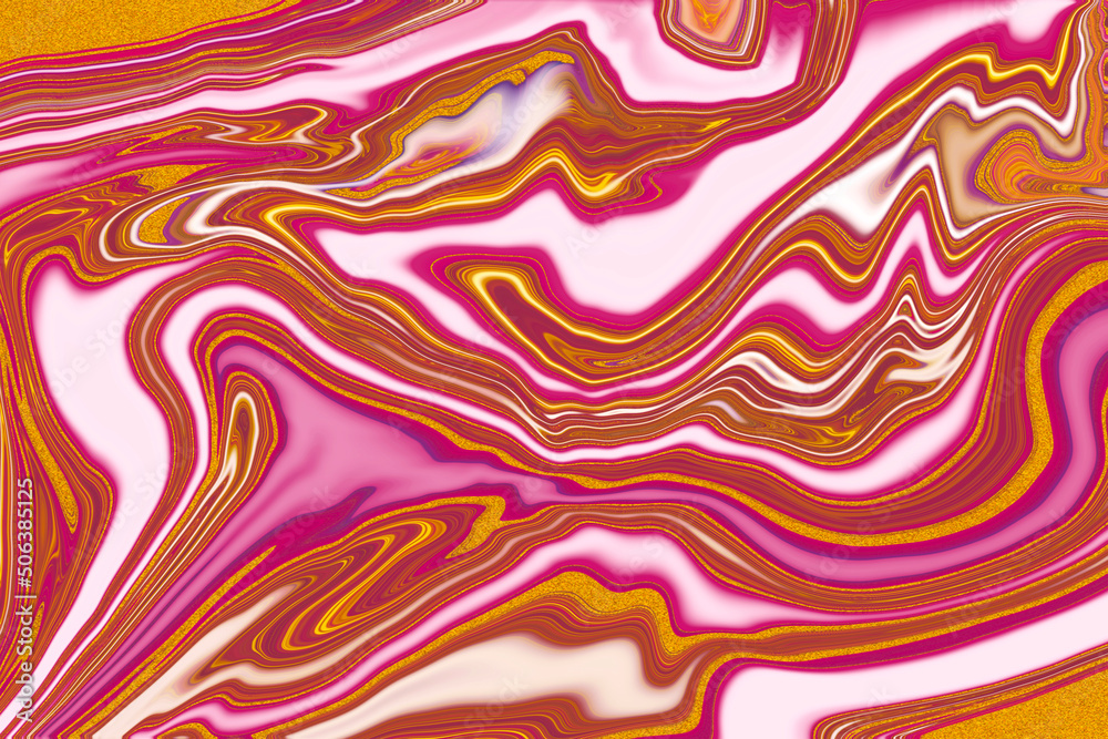 Gold on red and pink Marble Texture with Abstract Ink and Veins on stone and rocks