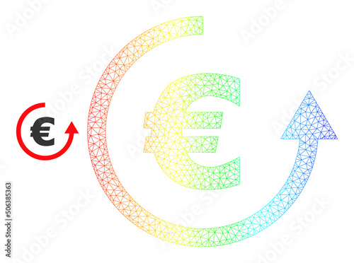 Spectrum colorful mesh euro refund. Vector model created from euro refund icon. Colorful carcass polygonal icon.