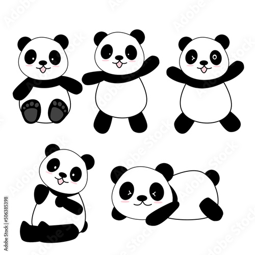Cute Cartoon Panda Bears Vector illustration, set of panda.