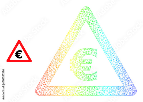 Spectrum vibrant mesh Euro warning. Vector model based on Euro warning icon. Colorful carcass mesh icon.