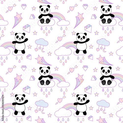 Cute Panda Seamless Pattern Background, Cartoon Panda Bears Vector illustration, Creative kids for fabric, wrapping, textile, wallpaper, apparel.