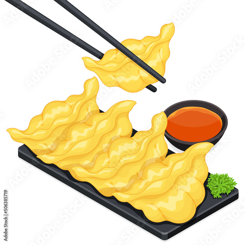 Chinese wonton dumpling wrappers on blackboard illustration vector.