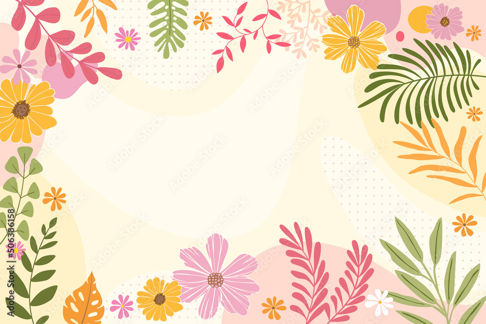 Design banner frame flower Spring background with beautiful. flower background for design. Colorful background with tropical plants. Place for your text. Design banner frame flower Spring background with beautiful. flower background for design. Colorful background with tropical plants. Place for your text.