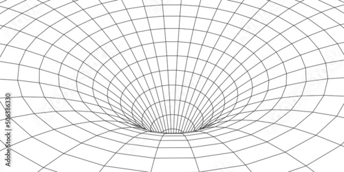 Wireframe abstract tunnel. 3D tunnel grid. Futuristic 3d portal. Network cyber technology. Vector illustration.