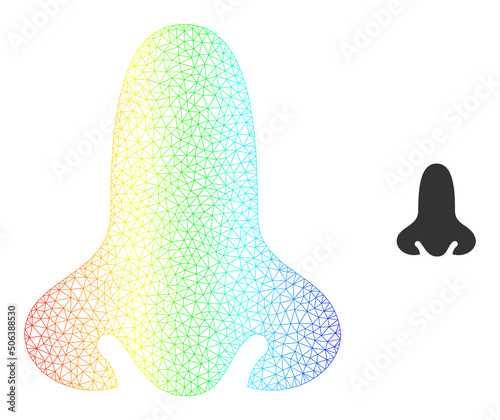 Spectrum colorful mesh nose organ. Vector model based on nose organ icon. Colored carcass mesh icon.