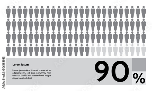 90 percent people population demography, diagram, infographics concept, element design. Vector illustration