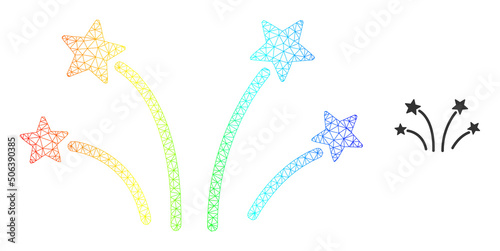 Rainbow colored mesh salute. Vector model based on salute icon. Colorful carcass mesh icon.