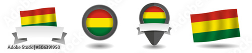 Bolivia flag vector collection. Pointers, flags and banners flat icon. Vector state signs illustration isolated on white background. Bolivia flag symbol on design element.