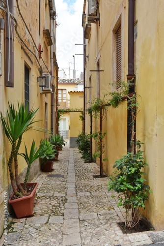 A narrow street in the city of Noto in Sicily, declared a World Heritage Site by UNESCO.