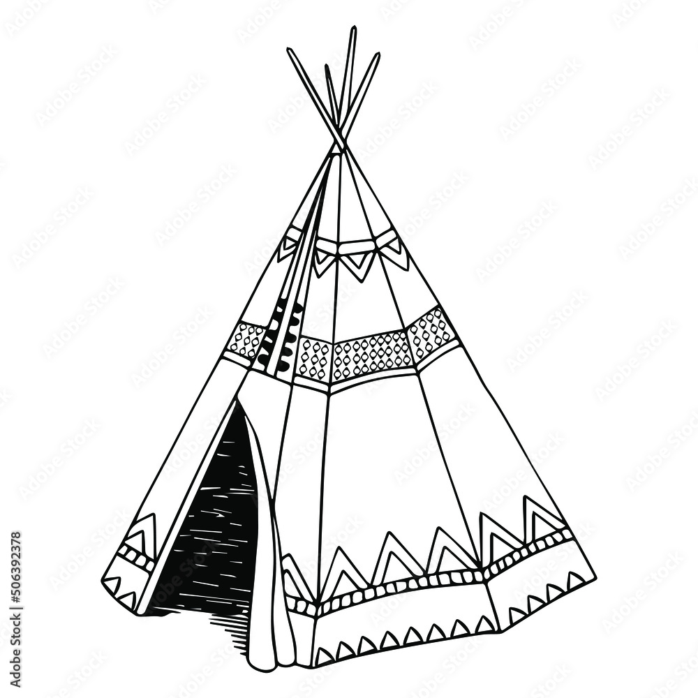 wigwam with ornament vector isolated hand drawing Stock Vector | Adobe ...