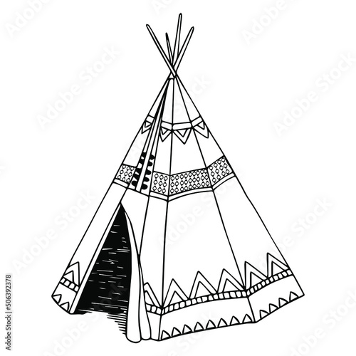 wigwam with ornament vector isolated hand drawing