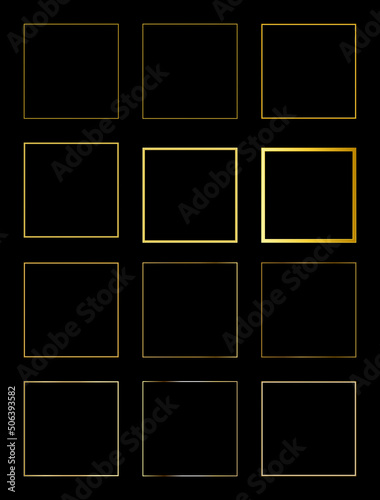 Set of square golden frame on black background. EPS10