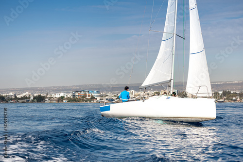 Keelboat sailing in the wind