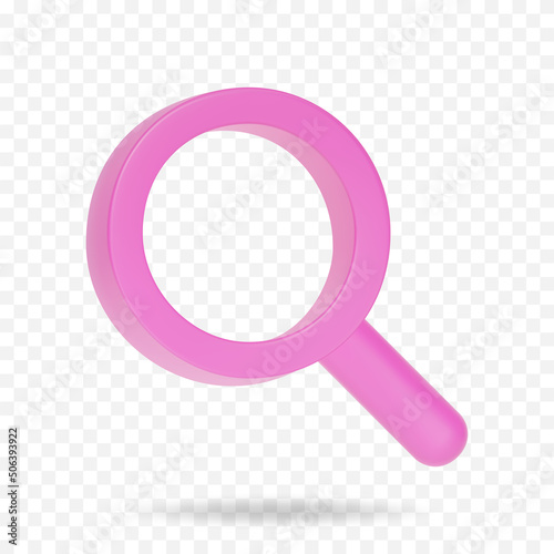 3D render magnifier icon. Search, exploration or investigation concept minimal vector illustration.