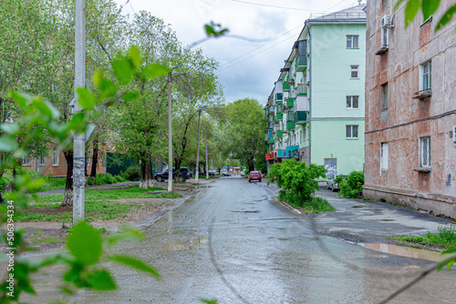 Fototapeta Naklejka Na Ścianę i Meble -  The streets of a small provincial town after the rain