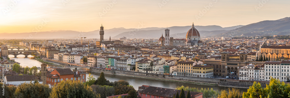 panoramic view of florence city at sundown, Italy - obrazy, fototapety, plakaty 